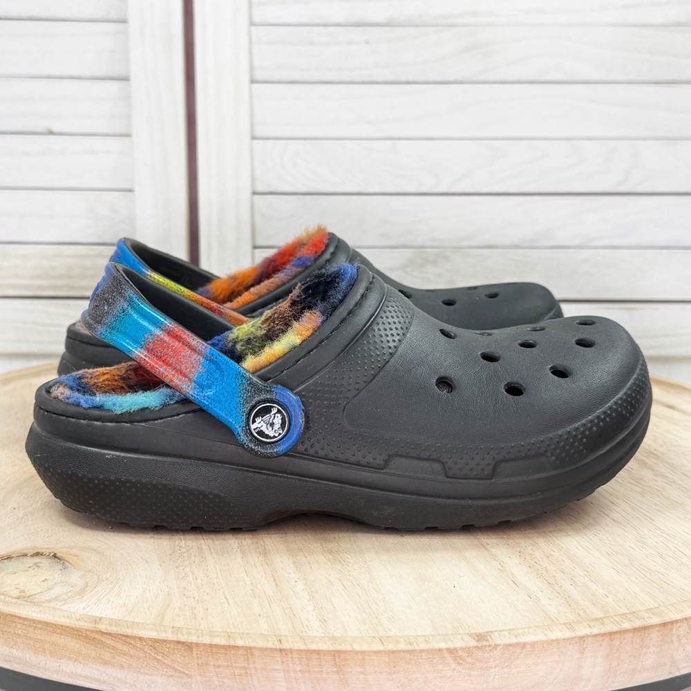 Crocs Classic Tie Dye Faux Fur Lined Slip‎ On Clogs Black Multi Womens Size 6